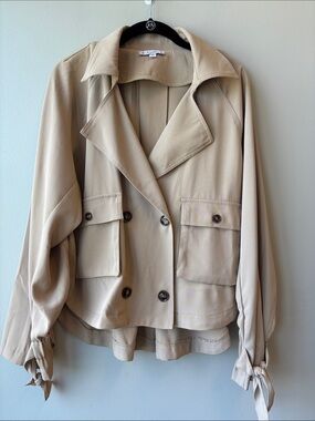 L Love Beige Double-Breasted Trench Jacket